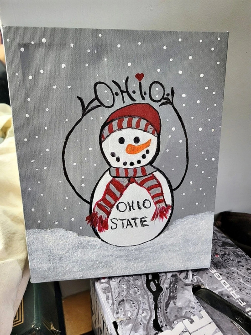 Snowman Holiday Canvas Decor in Gray & White